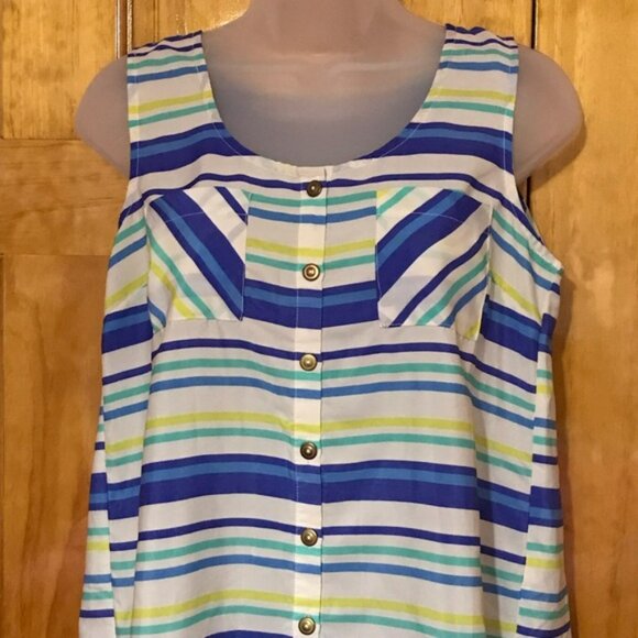 Mine Multi Color Stripe Tank Top Blouse Small  4 - 6100% Polyester Open Slit - Picture 4 of 11